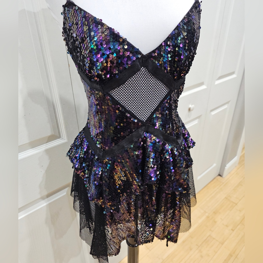 Dolls Kill Club Exx Fantastical Firefly Fishnet Sequin Black Purple Rave Dress S - Picture 11 of 14